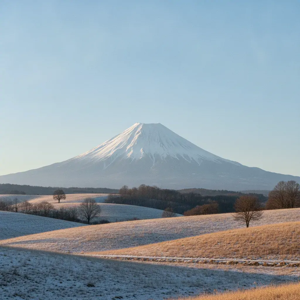 Mont Fuji enneigé visible au loin par temps clair